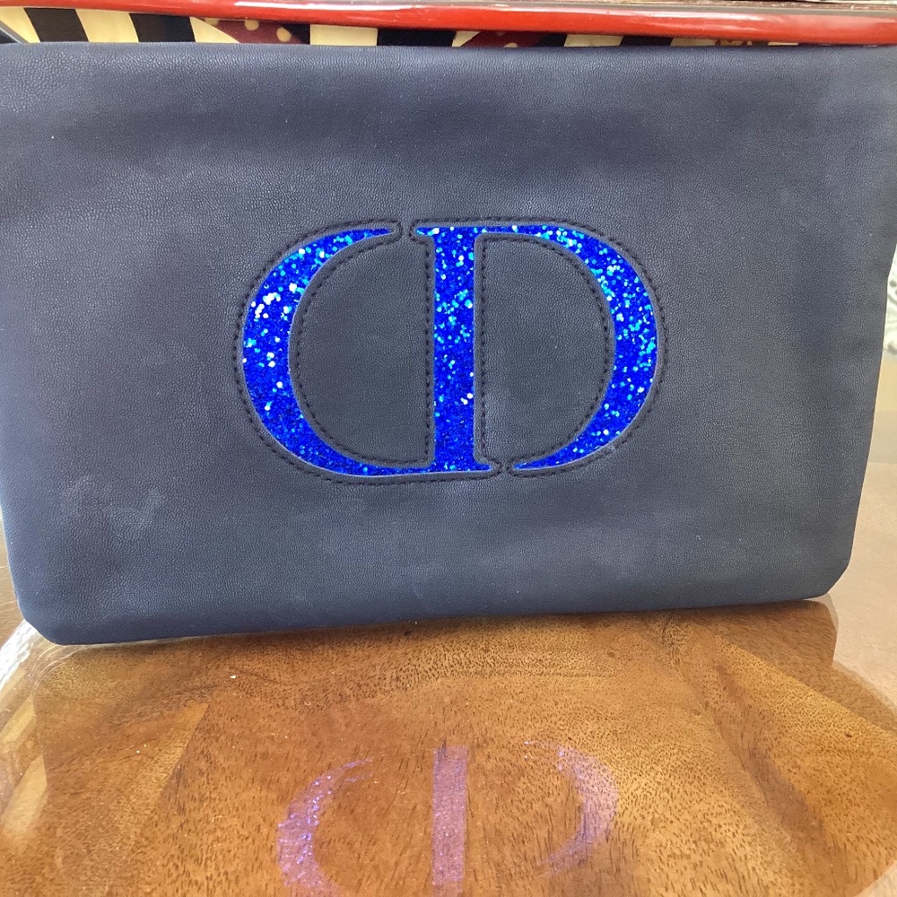 Dior black faux leather zippered clutch